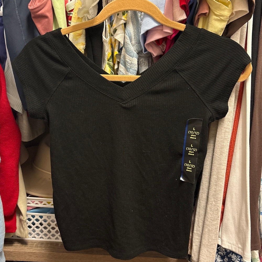 Black Ribbed Short Sleeve Top NWT